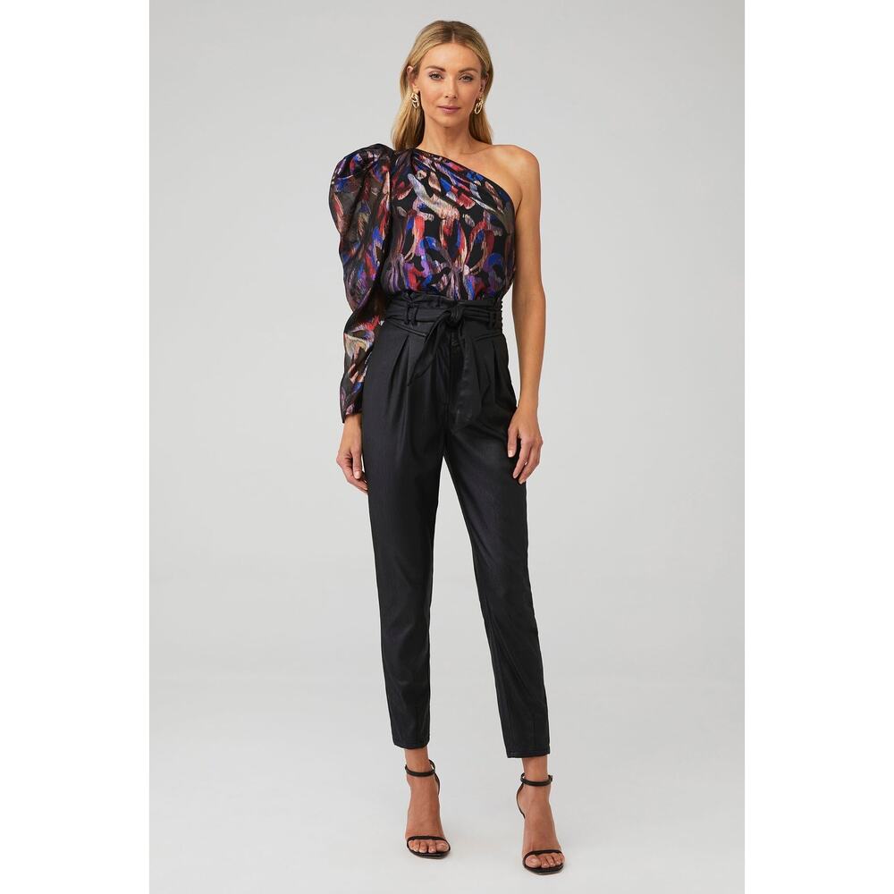For Love & Lemons Dillon High Waist Faux Leather Belted Pant Black Size Large
